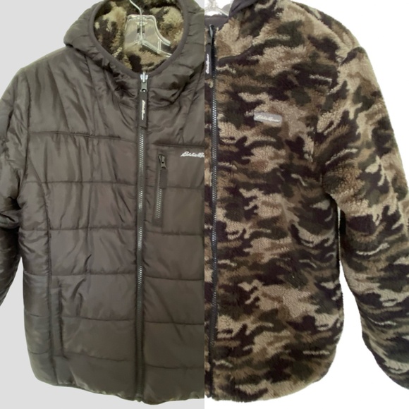 Eddie Bauer Boys 14/16 Reversible Fleece Lined Hooded Lightweight Puffer Jacket. - Picture 1 of 16